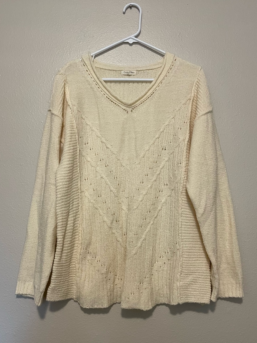 Cozy Cream V-Neck Knit Sweater by Cuddl Duds